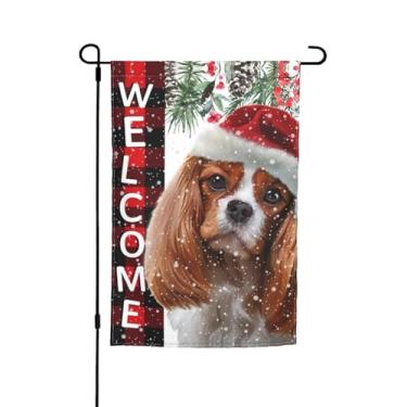 Imagem de Dog Cavalier King Charles Spaniel Papai Noel Bandeira de jardim de Natal 30,5 x 45,7 cm dupla face decoração vertical quintal pequena bandeira para fora de férias sazonal ao ar livre