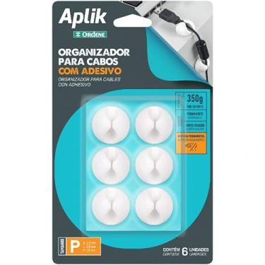 Imagem de Ordene - Conjunto Organizador Adesivo Emborrachado para Cabos, 6 Unidades, Cor Branca, Linha Aplik