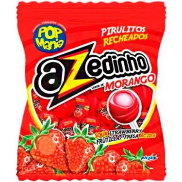 Imagem de Pirulito Pop Mania Azedinho Morango Recheio Mastigável Riclan - 50 Un 