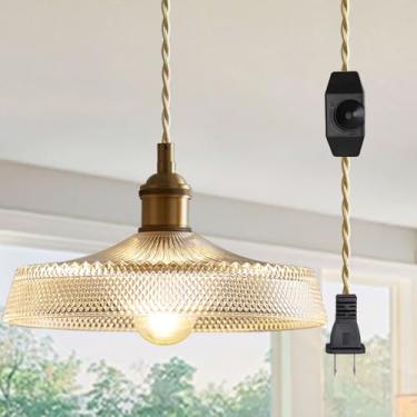 Imagem de JC TOPA Luzes pendentes vintage, plugue de 3 m pequeno vidro ilha de cozinha luminária pendente para quarto sala de jantar canto de sala de estar, latão