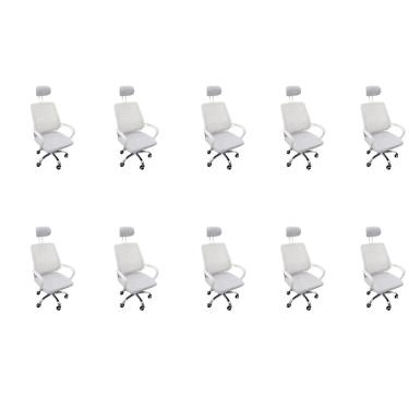 Imagem de Kit 10 Cadeiras Escritório Diretor Mesh Encosto Cabeça Branco