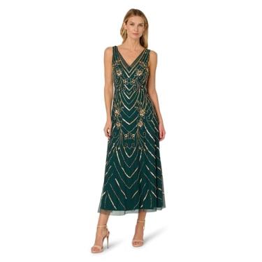 Imagem de Adrianna Papell Vestido feminino de malha com contas, Verde/dourado, 44