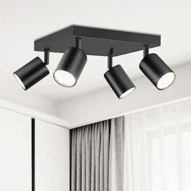 Imagem de Ketom Luzes de teto internas: 4 luzes LED de montagem embutida luminária de teto GU10 cabeça moderna preta ajustável luz direcional para cozinha, banheiro, quarto, corredor