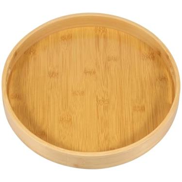 Imagem de Bandeja de servir de bambu, bandeja redonda de madeira lisa com alças de fácil aderência, bandeja de lanche de comida de madeira natural para sala de estar e cozinha mesa de café (cor de tronco, M)