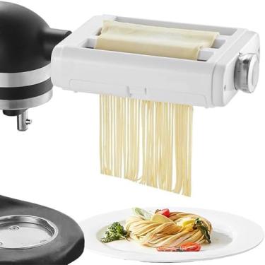 Imagem de FAMKIT Acessório de máquina de macarrão para batedeiras KitchenAid, acessórios de máquina de macarrão 3 em 1, inclui rolo de macarrão, cortador de fettuccine e cortador de espaguete, acessório de