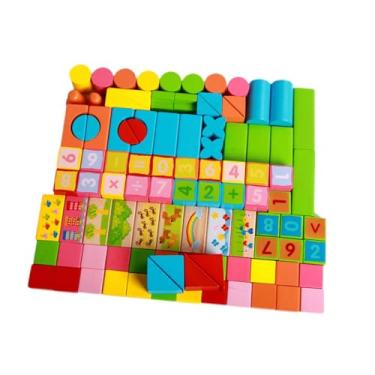 Imagem de simhoa 100x blocos de madeira empilhando blocos com caixa de armazenamento números matemática brinquedo jogos de tabuleiro blocos de construção de madeira,