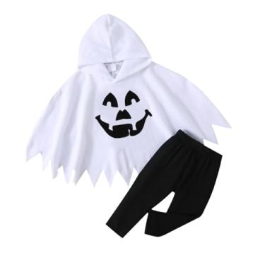 Imagem de XFGLCK Fantasia de Halloween para crianças, meninas, meninos, capa de fantasma com capuz + calça preta, roupa divertida para cosplay, Branco B, 2-3 Years