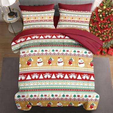 Imagem de WeCozy Conjunto de edredom de Natal King Size com 2 fronhas e 2 fronhas, lençol com elástico e lençol de cima com boneco de neve fofo para crianças e adultos