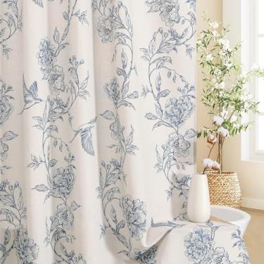 Imagem de MitoVilla Conjunto de cortina de chuveiro Blue Farmhouse, cortinas de chuveiro de algodão floral beija-flor Cottagecore para banheiro, decoração moderna de banheiro country, 183 cm L x 183 cm C