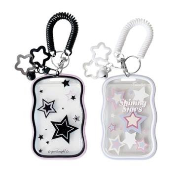 Imagem de Pacote com 2 porta-cartões fotográficos estrela – lindo porta-cartões de foto transparente, capa protetora com pingente chaveiro para cartão de estudante de ônibus e protetor de foto