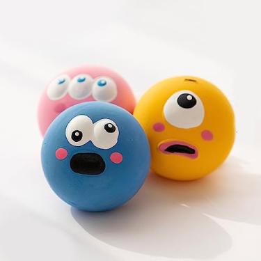Imagem de Zhjvihx Bola de Brinquedo de Cachorro Squeation de Látex, Resiliência Forte, Rosto Engraçado Fetch Bolls Som Balls Duráveis ​​para Suprimentos para Animais de Estimação (Azul)