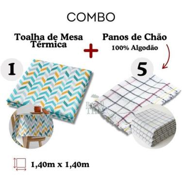 Imagem de Combo 1 Toalha de Mesa 4 Lugares Impermeável Com 5 Panos De Chão Quadr