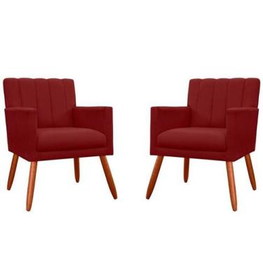 Imagem de Kit 2 Poltronas Decorativa Cecília Suede Marsala Pés Madeira Mz Decor 