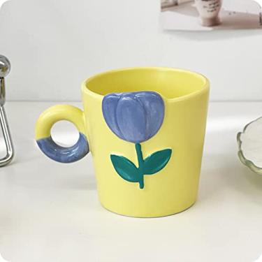 Imagem de Canecas de café de flores 3D com colher de cerejeira cerâmica bonito reutilizável copos de viagem chá água leite original caneca de café da manhã presente