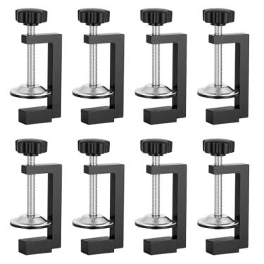 Imagem de Pacote com 8 grampos C resistentes para marcenaria, sistema universal de fixação de parafuso de precisão ajustável, acessórios seguros de metal preto antiderrapante para armários faça você mesmo