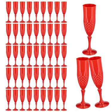 Imagem de Rkyhwowby Taças de champanhe de plástico, taças de vinho, taças de vinho, flauta de champanhe reutilizável para casamentos, despedidas de solteiro, brindes e eventos (48, vermelho)