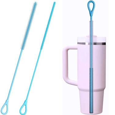 Imagem de Escova de limpeza de palha de silicone, 2 peças de escova de palha longa flexível para copo Stanley, copo, garrafa de água, escovas de limpeza de canudos dobráveis reutilizáveis para canudos Stanley