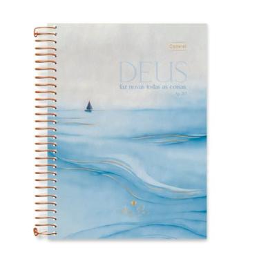 Imagem de Agenda Espiralada Cadersil semanal 80 Folhas com Aba – Tema Deus cor azul – Capa Dura.