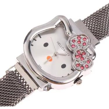 Imagem de Relógio de Pulso Formato Gatinho Pulseira em Malha Metálica com Imã - 
