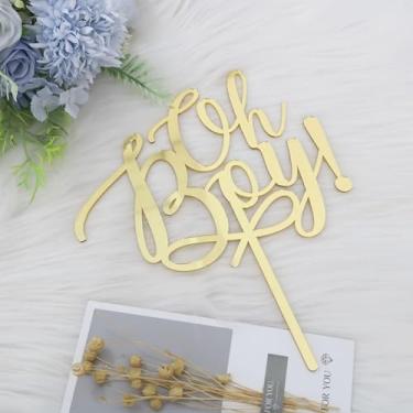 Imagem de Gold Acrylic Oh Boy Cake Topper,Baby Boy Cake Topper Baby Shower Cake Decorations for Baby Shower Cake Decor Baby Boy Shower Decorations Baby Cake Decorations