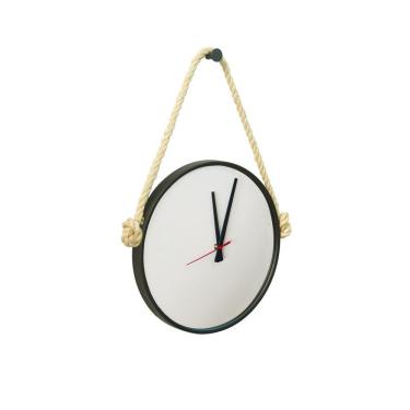 Imagem de Relógio Adnet Preto Alça Corda Sisal Natural Mostrador Branco 30 cm