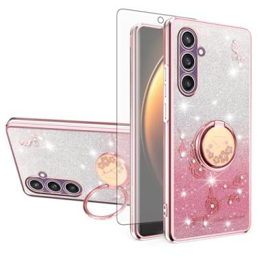 Imagem de Asuwish Capa de celular para Samsung Galaxy S23 FE 5G com protetor de tela de vidro temperado, suporte de anel, brilhante, transparente, híbrido, à prova de choque, capa protetora de TPU S 23 EF S23FE