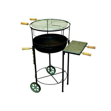 Imagem de Kit Churrasqueira Redonda Regulável Rodas Pedra E Grelha