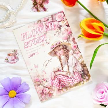 Imagem de Livro de adesivos para scrapbooking, 20 folhas - 265 peças de adesivos de scrapbook para mulheres, PET e Washi Dual Materail Flower Journaling Adesivos para adultos, Bullet Junk Journal Supplies para