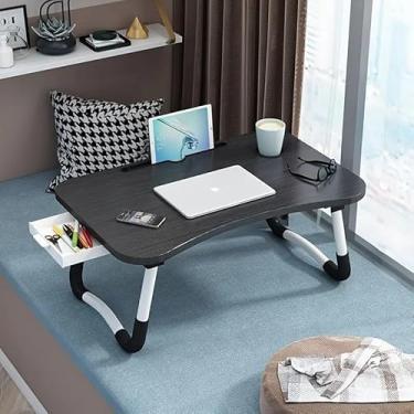 Imagem de Mesa de Cama com Gaveta e Suporte para Tablet - Portátil, Dobrável e Organizada - Perfeita para Home Office e Estudos (PRETA COM GAVETA)