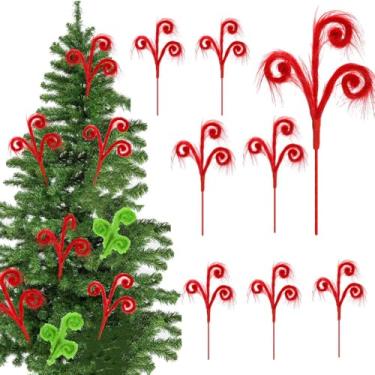 Imagem de CCUUHJ 3 palhetas vermelhas peludas de Natal, 40 cm, espirais difusas, encaracolados, enfeites, hastes para árvore de Natal, enchimento de galhos, decoração de festas, presentes (vermelho)