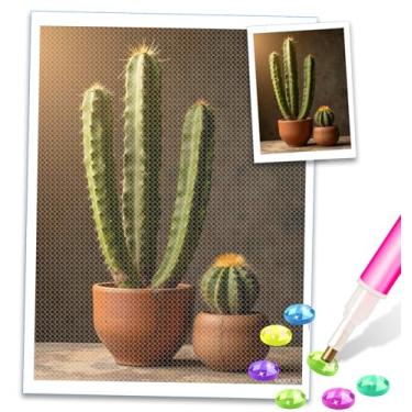Imagem de MOER SKY Kits de arte de diamante para adultos, cacto verde alto em vasos de argila, kits de pintura de diamante para adultos iniciantes, pintura de diamante sem moldura para decoração de parede de