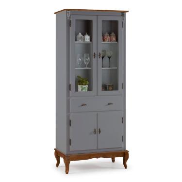 Imagem de Cristaleira 4 Portas 2 Prateleiras 1 Gaveta e Pés Luiz XV 60308 Linz Móveis - Cinza/Imbuia Glazer