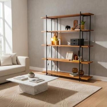 Imagem de Estante Para Livros Industrial 5 Prateleiras De Madeira 145cm Largura 