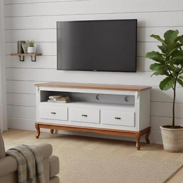 Imagem de Rack para Sala com Pés Luis XV 3 Gavetas e Nicho - Nude Laca com tampo