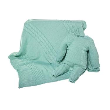 Imagem de SAIDA MATERNIDADE 2 PÇS DE TRICOT LUXO MACACÃO E MANTA MENINO E MENINA (Verde)