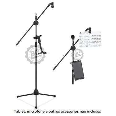 Imagem de Pedestal de Microfone Liverpool com suporte de tablet e fixador de papel (11019)