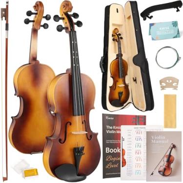Imagem de Kmise Conjunto completo de violino 3/4, marcações de traste de braço para violinos, violino acústico fosco para adultos, iniciantes, estudantes com estojo de violino, resina, cordas, arco, descanso de