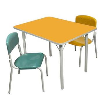 Imagem de Conjunto Infantil Mesa Amarela em Mdf Alt.: 520mm c/ 2 cadeiras colori