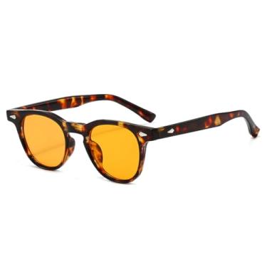 Imagem de Óculos de sol redondos retrô com rebite laranja e tartaruga, moda feminina e masculina, lentes azuis pequenas (6)
