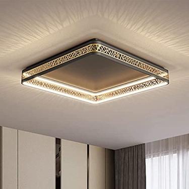 Imagem de Luminária de teto LED moderna regulável com controle remoto, estrutura metálica, formato redondo, luminária de teto oca, compatível com quarto, sala de jantar, sala de estar [classe energéti