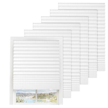 Imagem de Pacote com 6 persianas de papel de filtragem de luz plissadas sem fio, persianas sem fio para janelas internas, fácil de cortar e instalar, 91 cm L x 182 cm C, branco, persianas de papel com 12 clipes