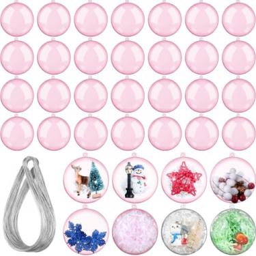 Imagem de Sratte 36 peças de enfeites de Natal preenchíveis de plástico transparente para pendurar bola transparente para decoração de árvore de casamento, Natal, festa, casa, rosa, 80 mm