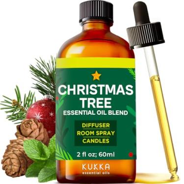 Imagem de Mistura de óleos essenciais para árvore de Natal Kukka – 59 ml – Hortelã, cedro, agulha de pinheiro – óleo de fragrância de guirlanda de Natal para comemoração do feriado – Difusor de presentes de