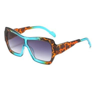 Imagem de JRLLFD Óculos de sol gradiente da moda UV400 retrô, óculos de sol oval de dois tons, feminino e masculino (azul-leopardo-cinza)
