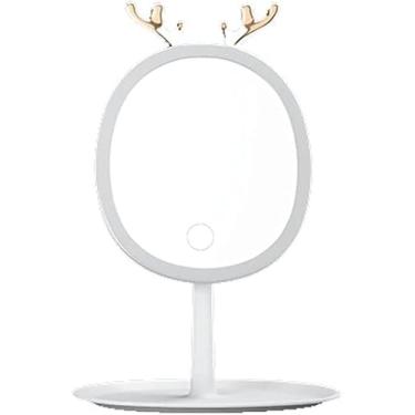 Imagem de TLTDSMY Espelho de maquiagem iluminado espelhado, espelho de LED com luzes sensível ao toque regulável, rotação de 360° espelho de vaidade destacável, espelho de mesa portátil de beleza cosmética