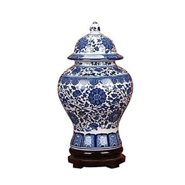 Imagem de AKALNNB Vaso de cerâmica vasos de porcelana azul e branco clássico de porcelana azul e branca floral vaso de gengibre, feito de, estilo chinês de altura de 38 cm