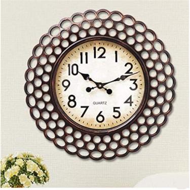 Imagem de Relógio de parede relógio de parede 50,8 cm relógio de parede retrô mudo criativo sala de estar relógio mural mesa relógio decorativo relógio de parede (cor: rachadura branca) (cobre retrô)