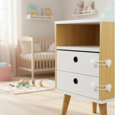 Imagem de Kit 6 Travas Bebê Gaveta Porta Branco com Adesivo 3M