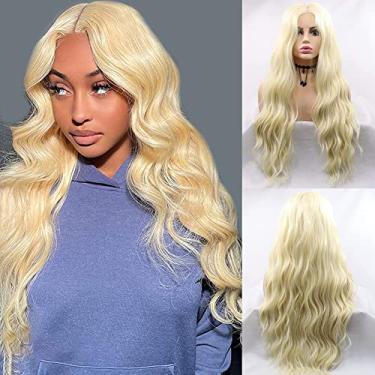 Imagem de Peruca Angular Loira Loira Loira Profunda Longa Encaracolada Loira 613 Natural Sem Cola Peruca Sintética Pré-Arrancada Macia Resistente ao Calor Fibra Cosplay Perucas de Maquiagem para Mulheres 61 cm