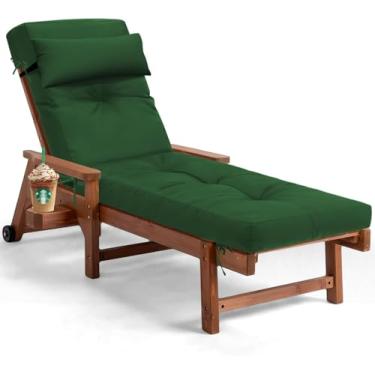 Imagem de Almofada de espreguiçadeira impermeável ao ar livre para cadeiras, almofadas de substituição para espreguiçadeiras resistentes ao desbotamento com 6 laços, almofadas de espuma viscoelástica espessa